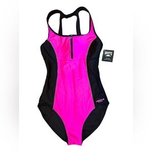 NWT Roots Women's Pink and Black Swimsuit